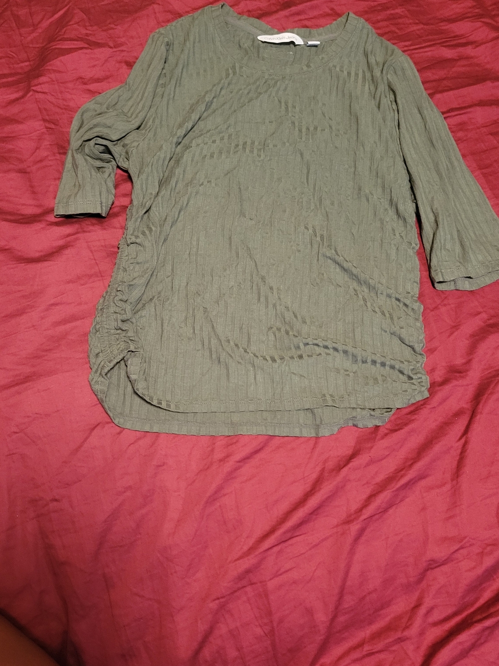 Calvin Klein Jeans Olive Textured Long Sleeve Top